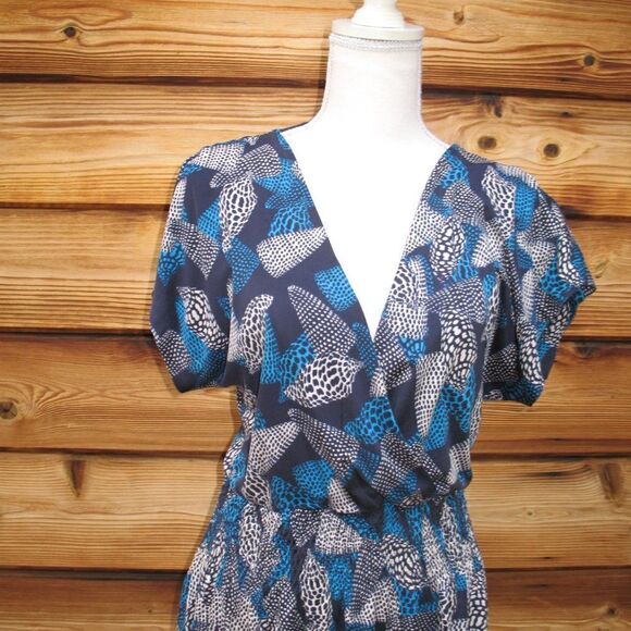 Tory Burch Silk Jersey Surplice Blue Print Dress - Picture 3 of 10